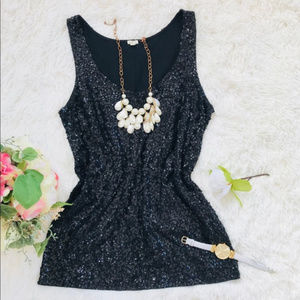 J. Crew women shiny black sequin tank top